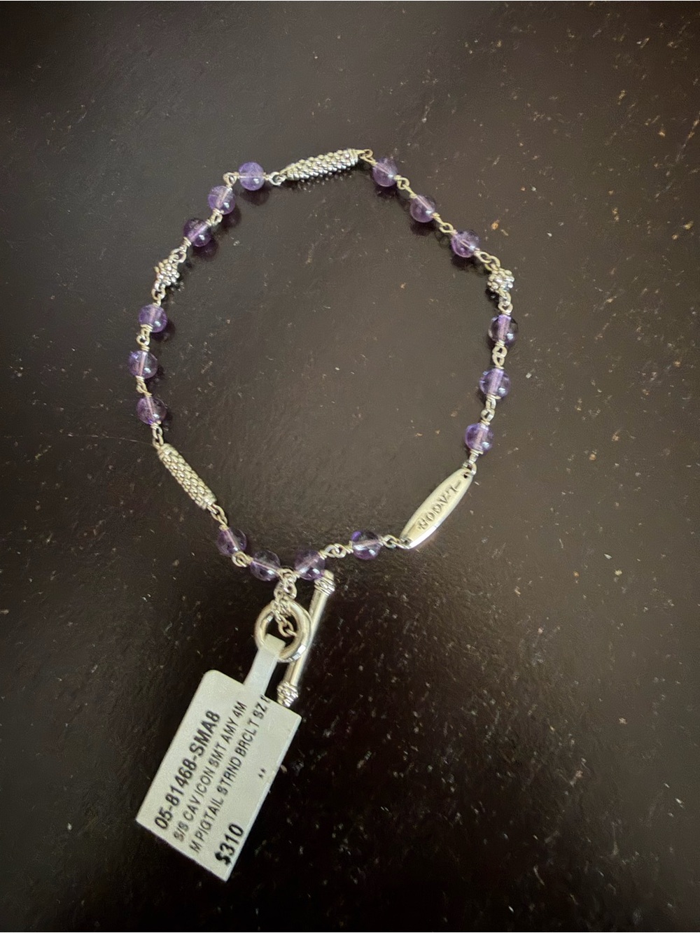 LAGOS Caviar Icon Long Amethyst Purple Beaded Bracelet Sterling Silver 925 NWT